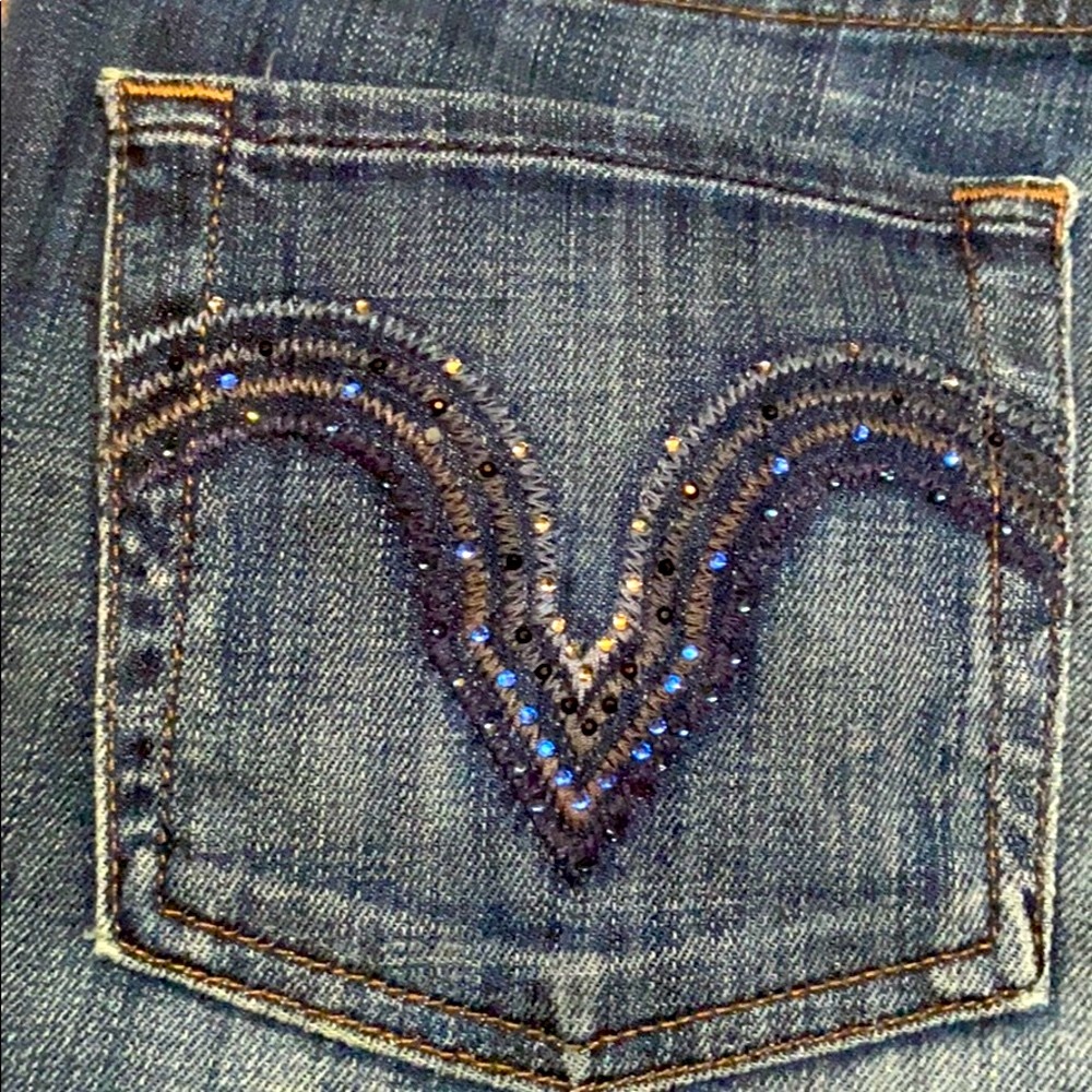 7FAM Kate blue crystal pocket jeans size 30 petite